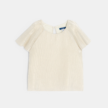 بلوزة مضلعة باللون البيج للفتيات